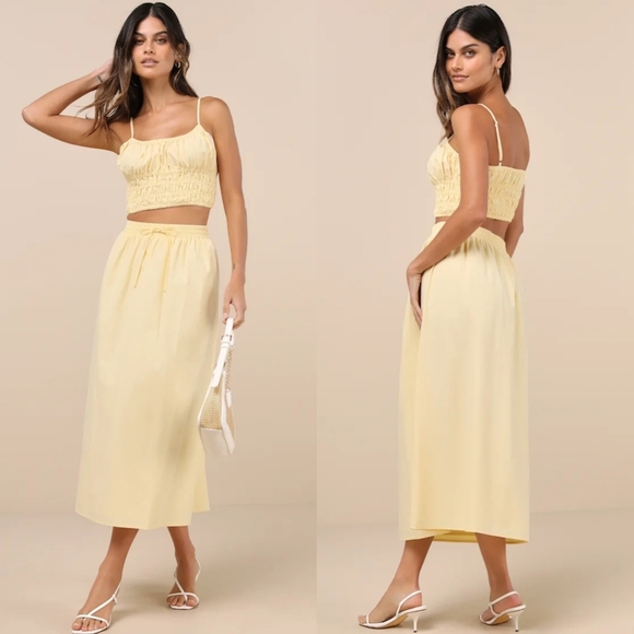 Lulus Dresses & Skirts - Lulus Delightful Yellow Two-Piece Midi Dress L Summer Vacation Festival Party